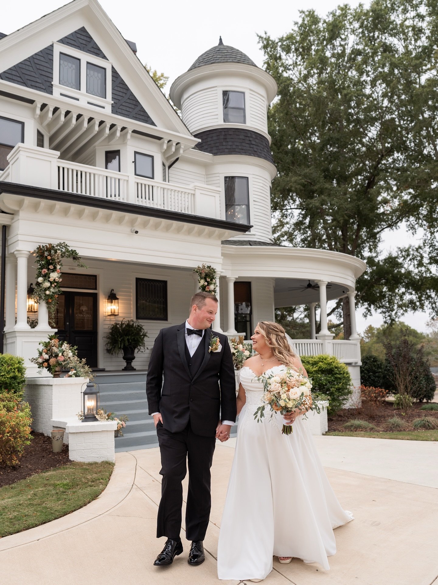 Two hearts became one at the @carolinamanorhouse in Franklinton, NC on an overcast, but beautiful October day🤍 

Imagine walking hand in hand with your forever person after the vows have been exchanged, and you can finally start making memories like
