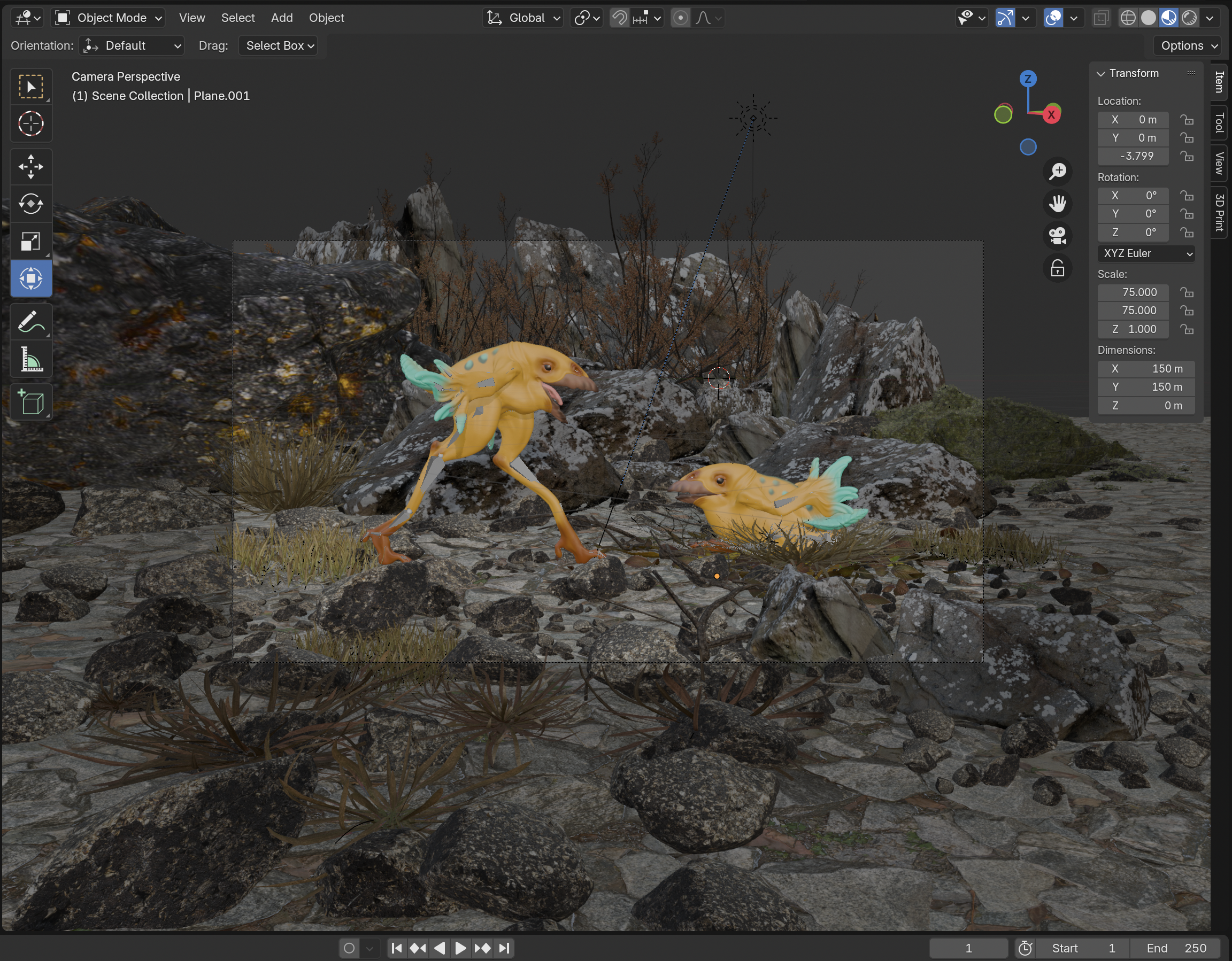 Rendered picture with vegetation add-ons made in Blender 3D