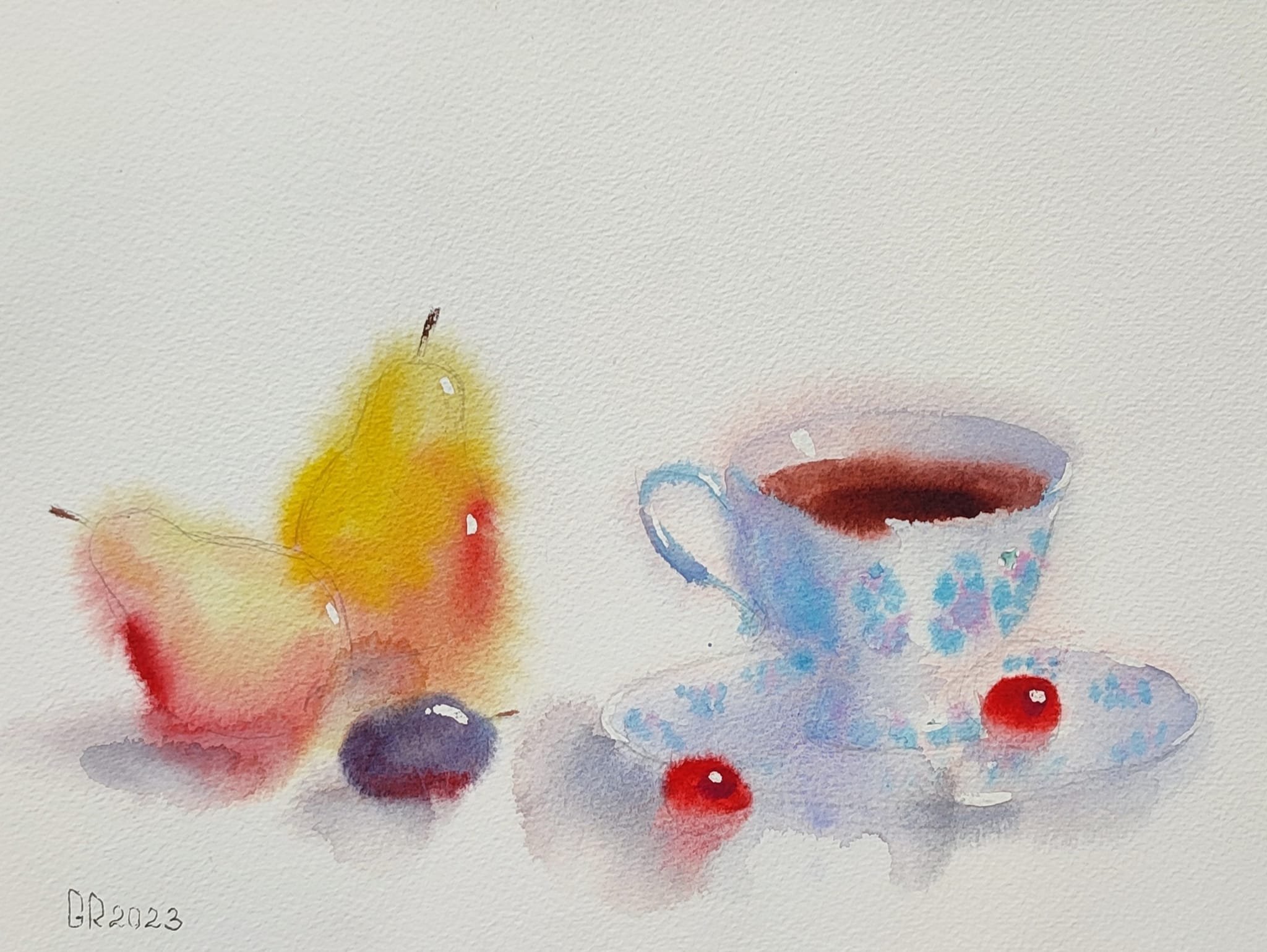 Aquarelle 'Thé et Fruits'