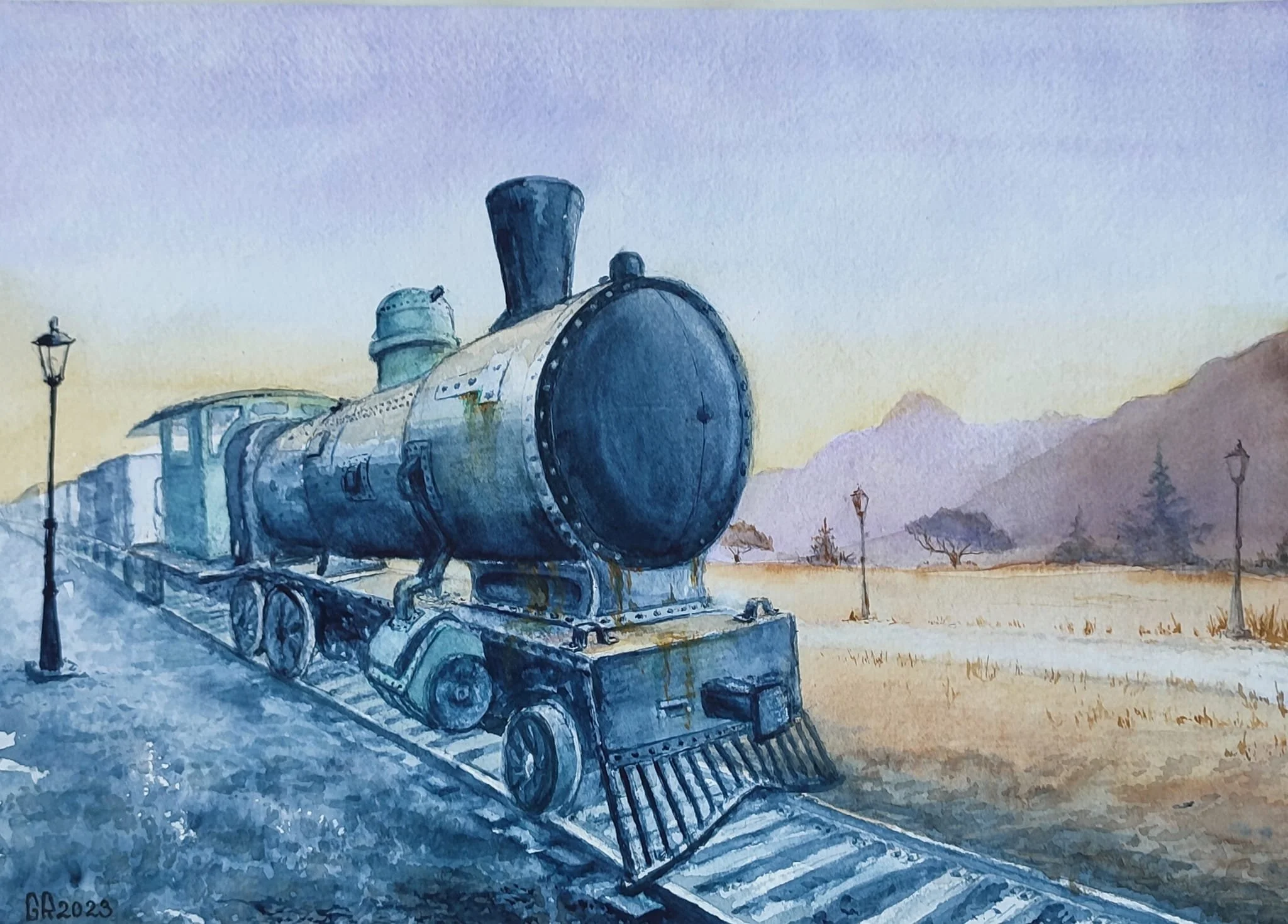 En attendant de l'aube - Aquarelle évocatrice