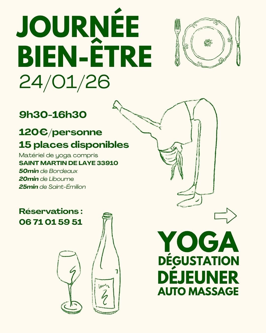 Journ&eacute;e Bien-&Ecirc;tre avec @bonnechere.club et @lauramerit 

Rejoignez-nous le 24 janvier 2026 pour une exp&eacute;rience unique, alliant yoga, d&eacute;gustation de vin et gastronomie locale.

Yoga avec Laura
Ancrage, m&eacute;ditation et r