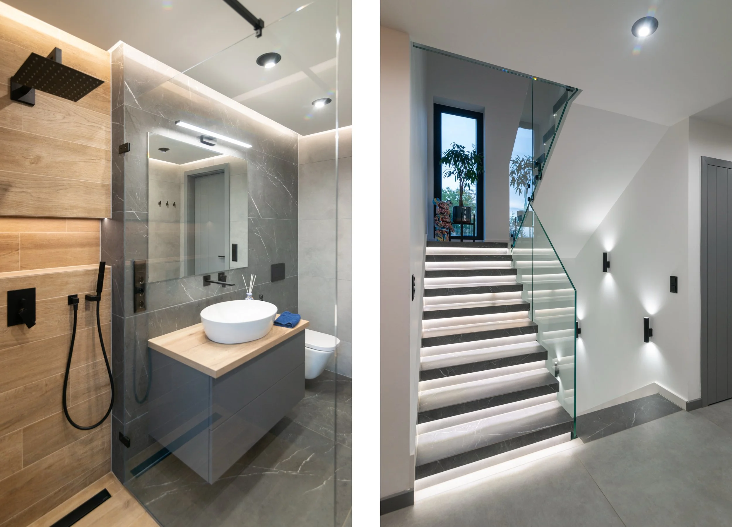 Kép a fürdőről és a lépcsőtérről