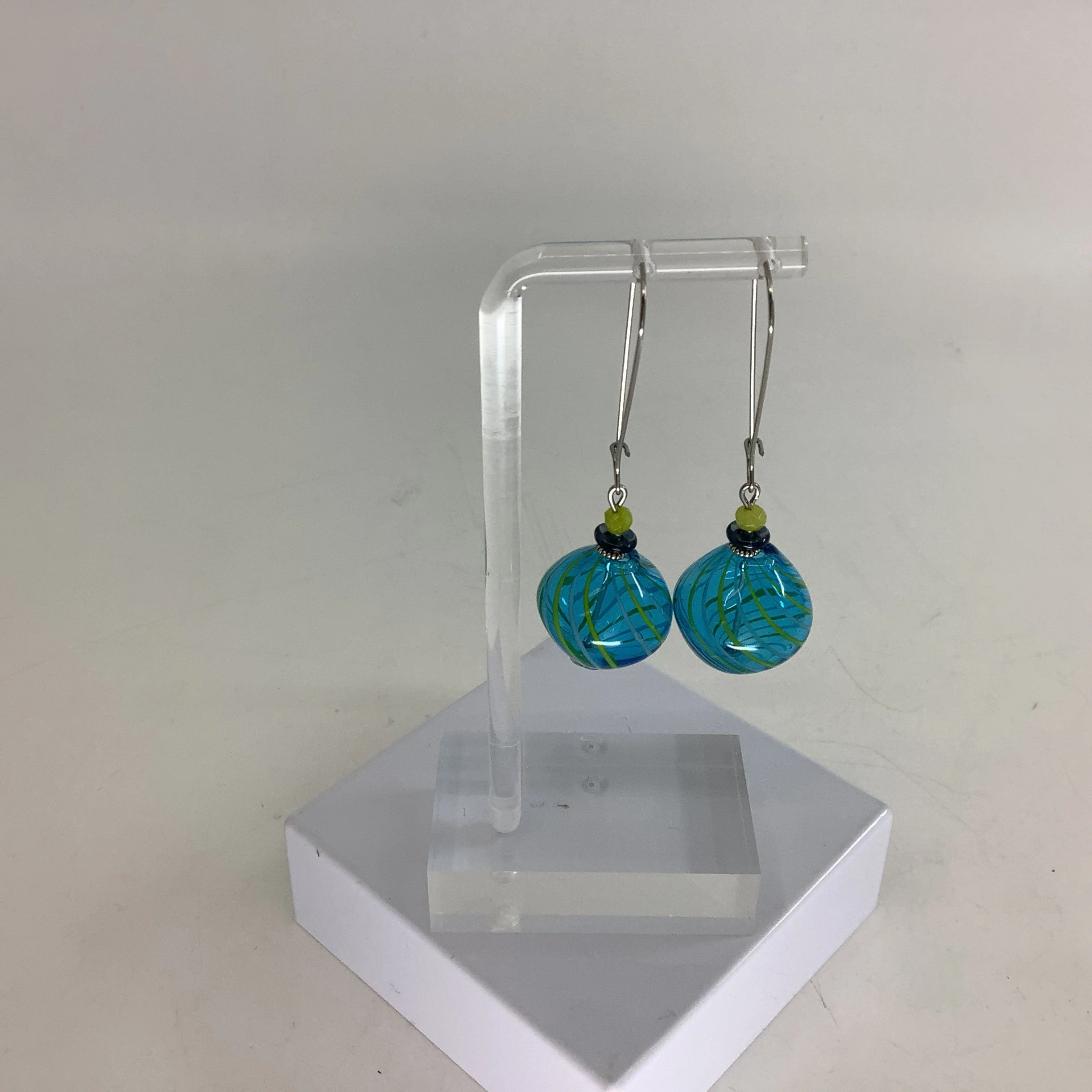 Large Teal Glass Earrings