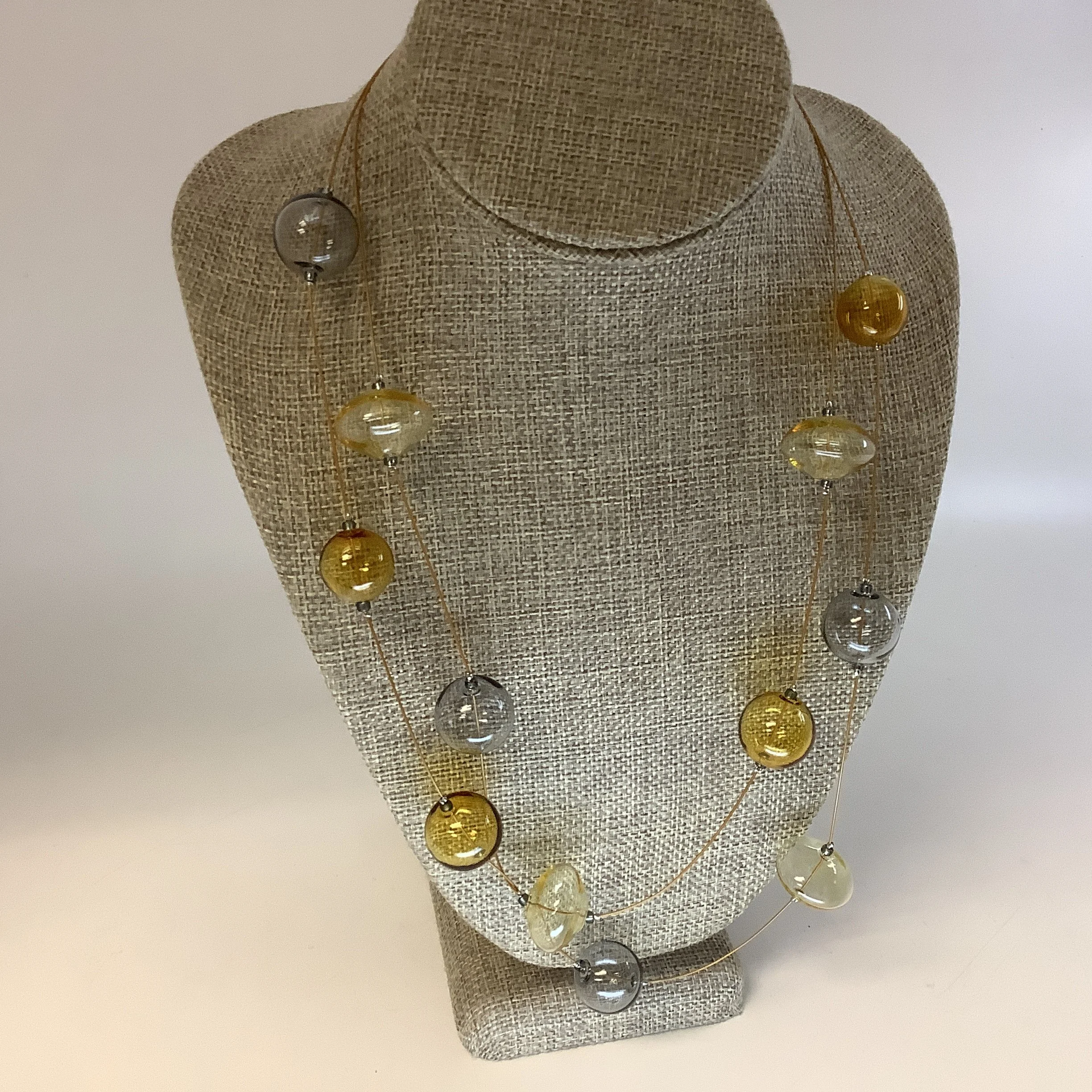 Gold & Gray Glass Necklace