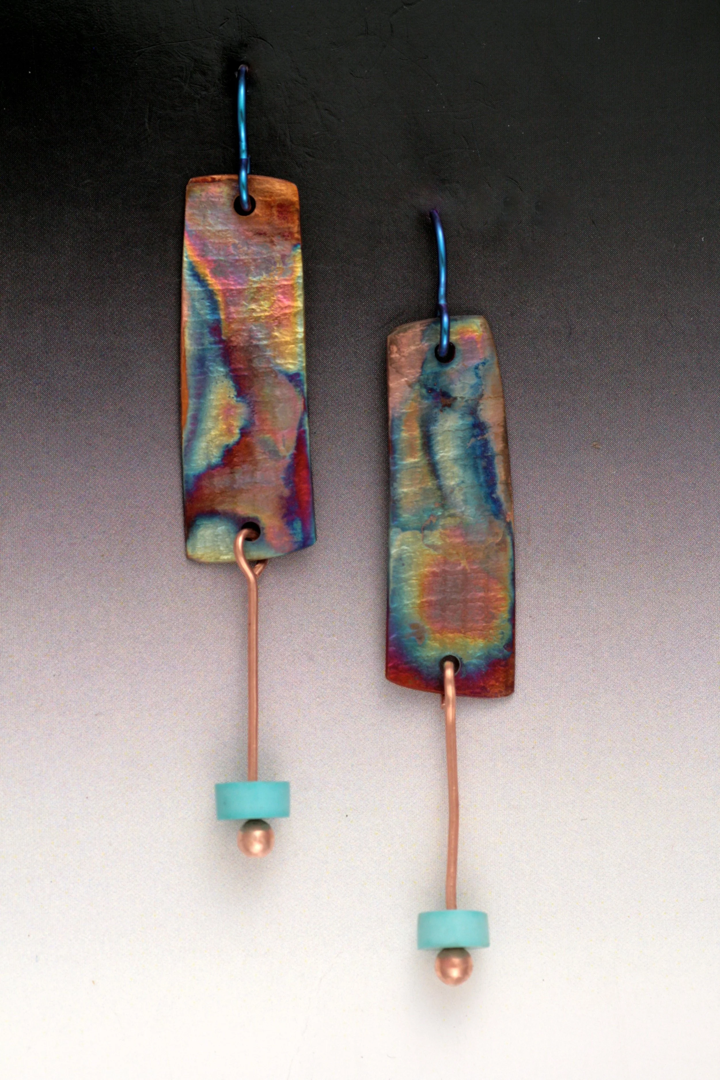 Copper Rectangles with Turquoise Earrings