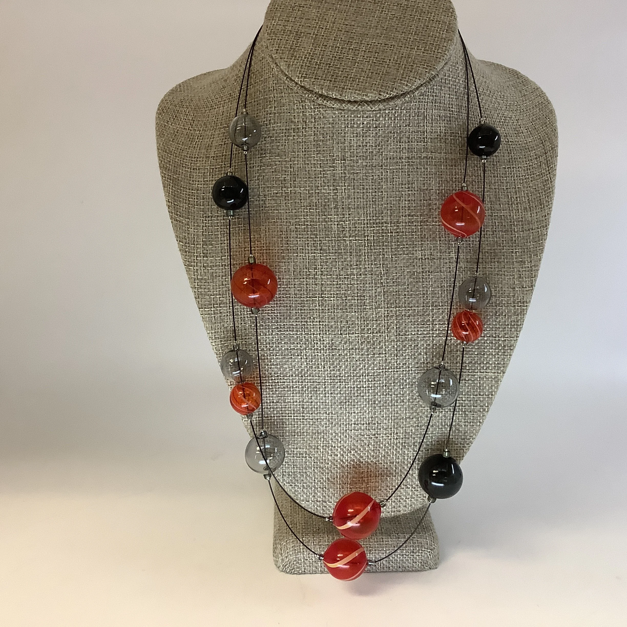 Red, Gray & Black Glass Necklace