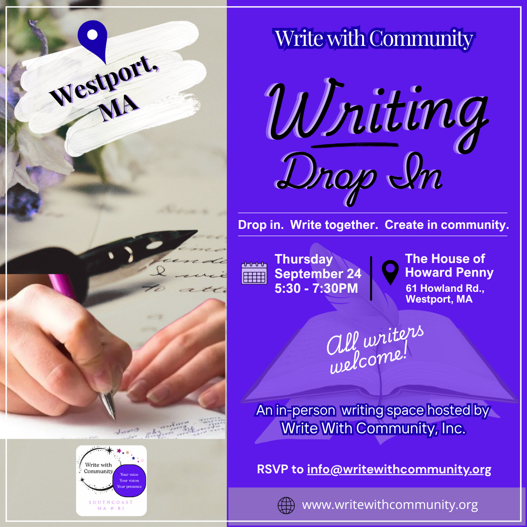 Promotional graphic for Writing Drop-In in The House of Howard Penny hosted by Write With Community, Inc.