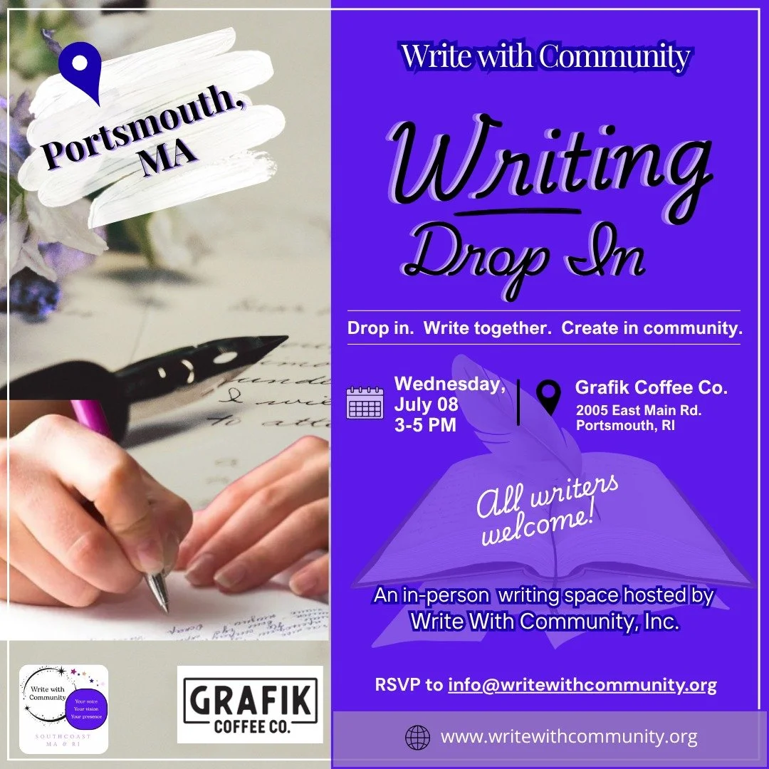 ☕✍️ Looking for a little writing motivation?

Join us for an in-person 𝐖𝐫𝐢𝐭𝐢𝐧𝐠 𝐃𝐫𝐨𝐩 𝐈𝐧 at Grafik Coffee Co. in Portsmouth, RI. Bring your work-in-progress, journal, ideas, or simply yourself, and enjoy dedicated writing time in the compa