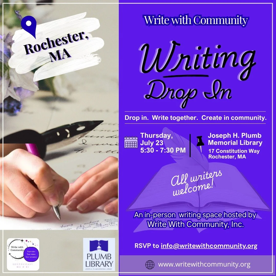 Looking for a welcoming place to write? ✍️

Join us for an in-person Writing Drop-In at 𝐉𝐨𝐬𝐞𝐩𝐡 𝐇. 𝐏𝐥𝐮𝐦𝐛 𝐌𝐞𝐦𝐨𝐫𝐢𝐚𝐥 𝐋𝐢𝐛𝐫𝐚𝐫𝐲 in Rochester, MA. Whether you're working on a draft, journaling, or exploring new ideas, you'll find a