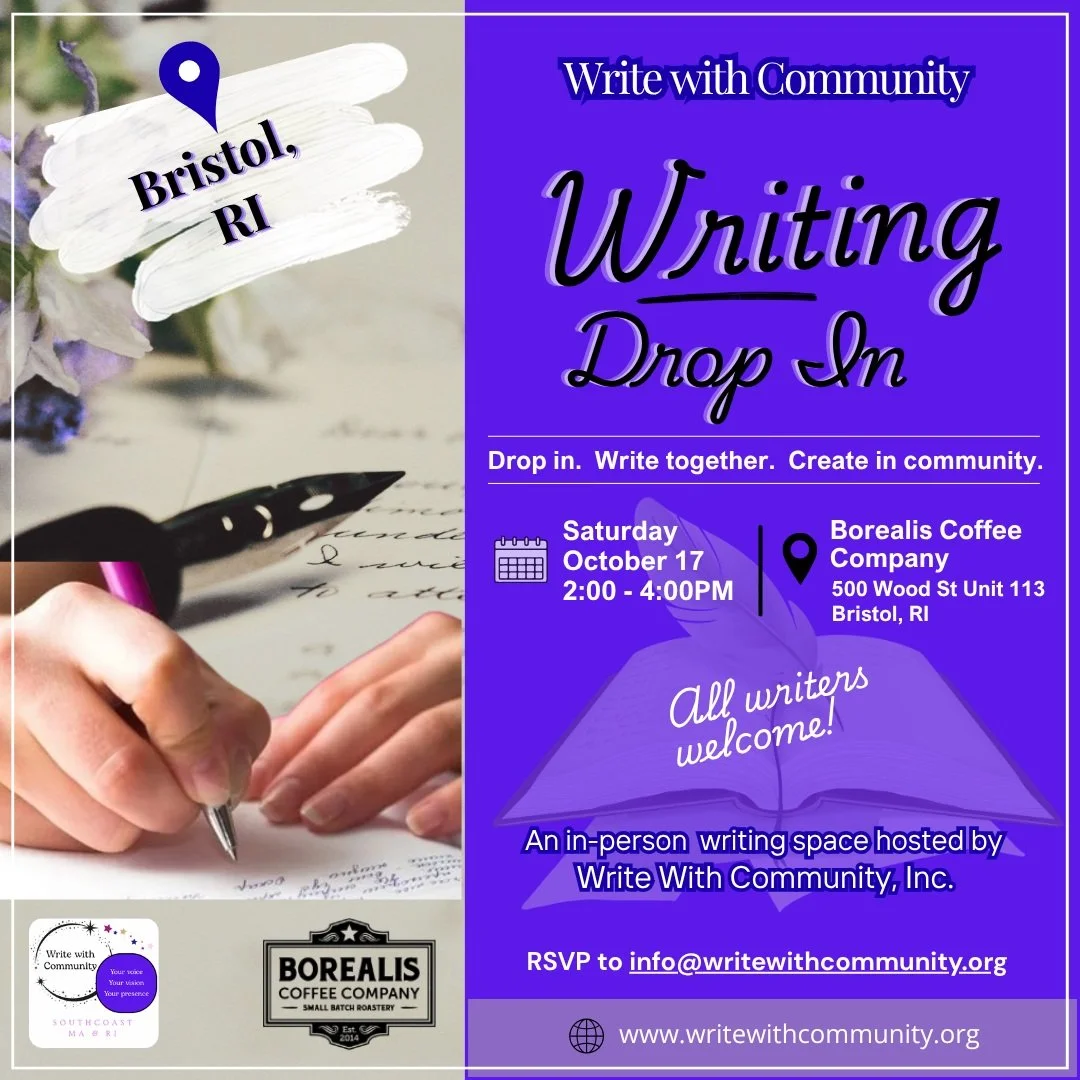 Our Fall Writing Drop-In series is heading to Bristol, RI! Join us for a free, in-person gathering where you can respond to writing prompts, work on your own project, and connect with fellow writers.

Bring your notebook, your ideas, or simply yourse
