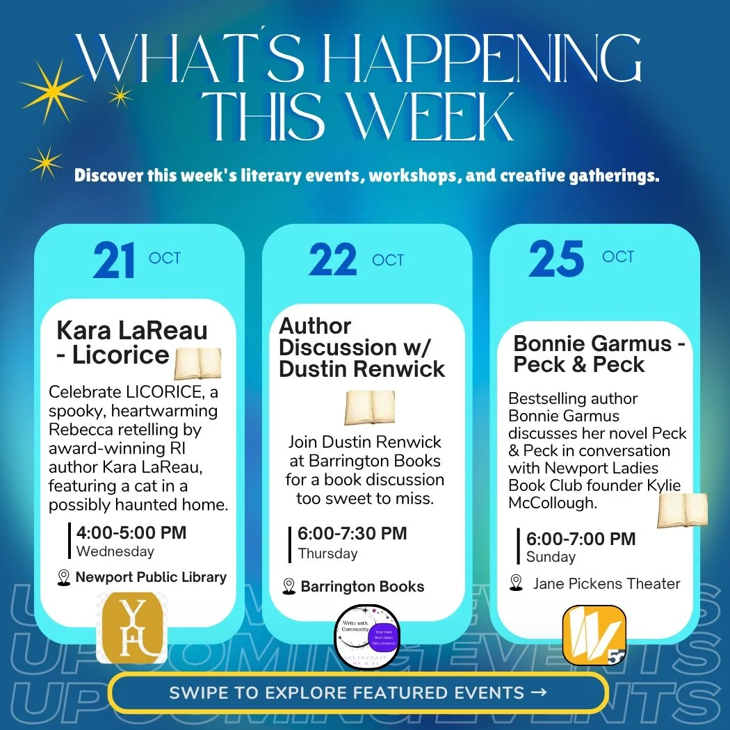 ✨ Three events we&rsquo;re excited to share with you this coming week:

📗 Kara LaReau - Licorice
📌 Newport Public Library
📆 Oct. 21 | 4:00-5:00pm

Celebrate the release of LICORICE by award-winning Rhode Island author Kara LaReau. This spooky, hea