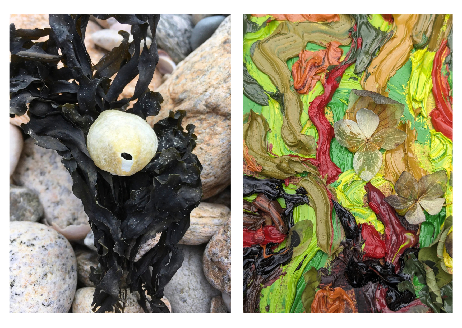 Seaweed strands and swirling strokes of oil paint diplayed during the Creative Catalysts: A Celebration of Artistic Cross.