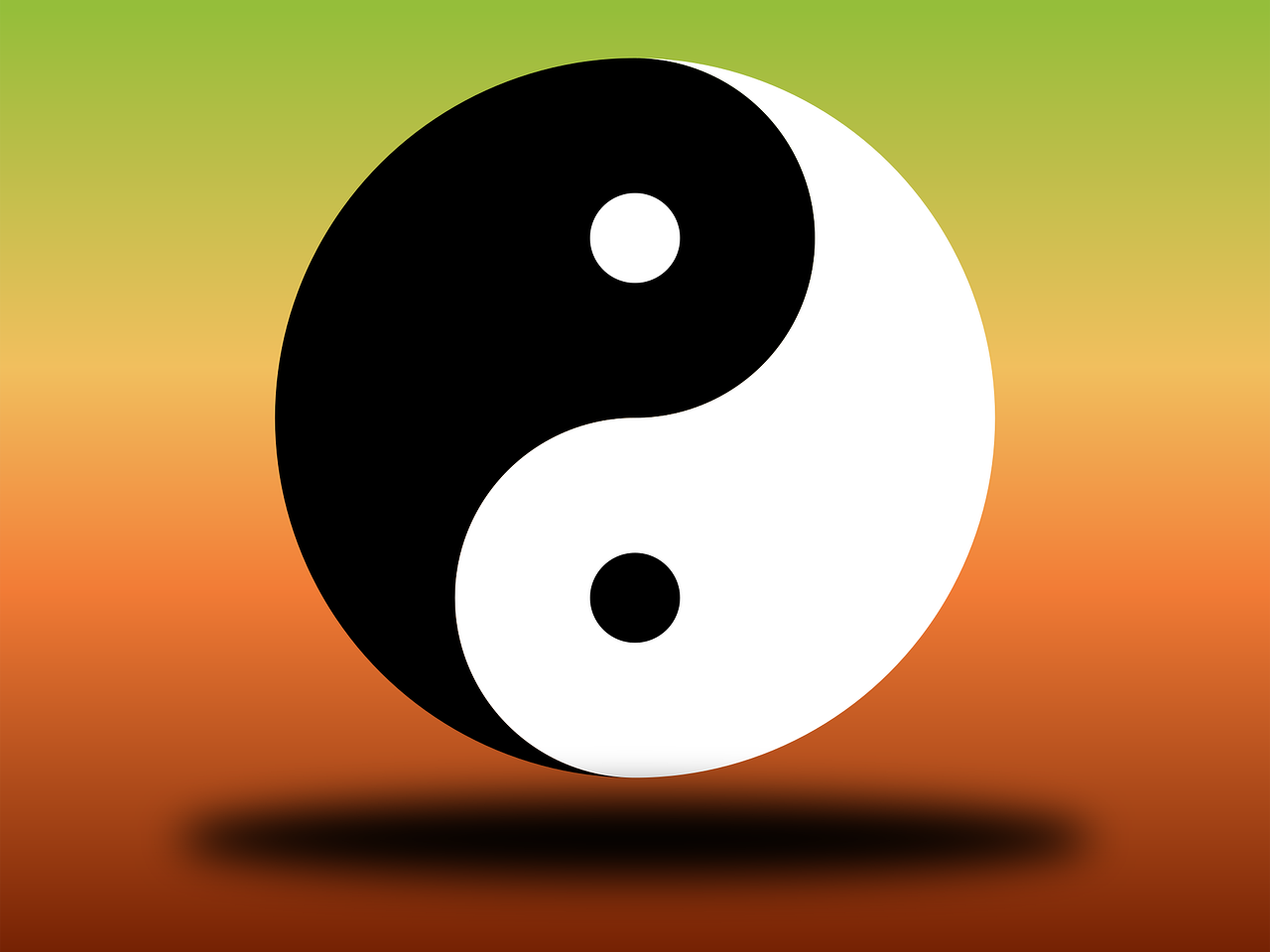 A yin-yang symbol centered within a circular gradient background.