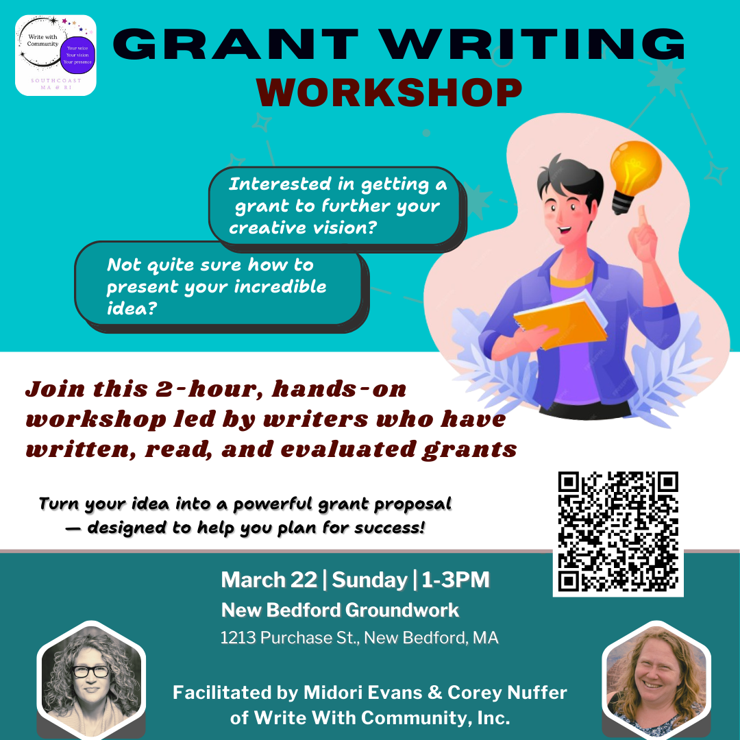 Announcement of the upcoming Grant Writing Workshop by Write With Community