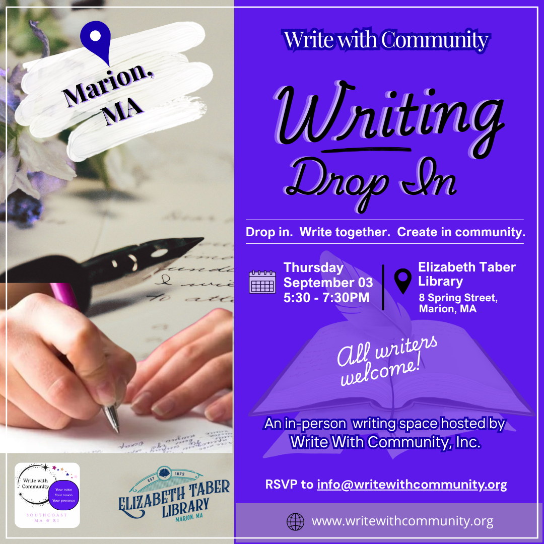 Promotional graphic for Writing Drop-In hosted by Writing With Community, Inc