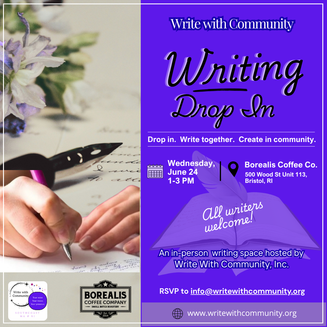 Promotional design for Write with Community Writing Drop In