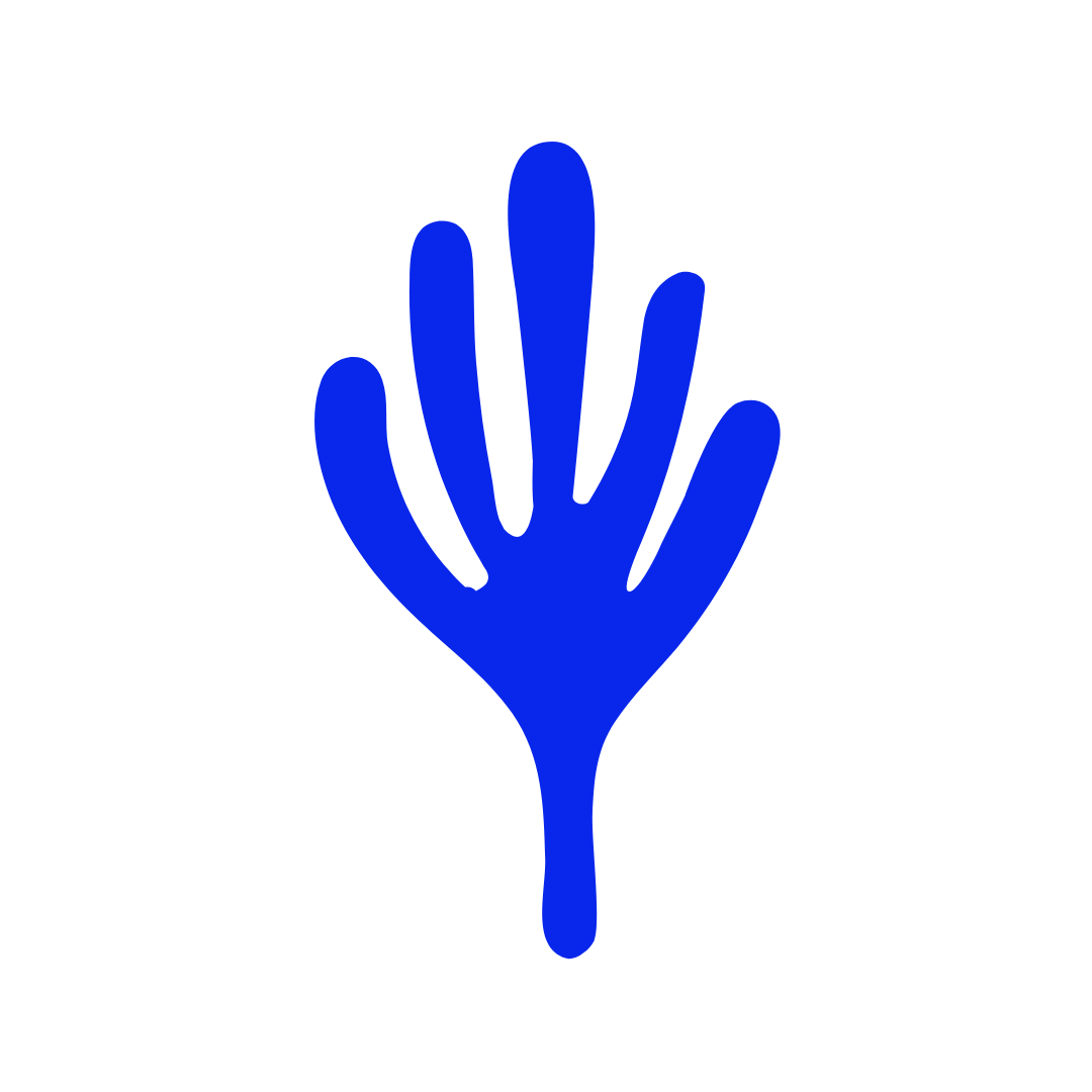 Blue silhouette of a hand with fingers spread apart.