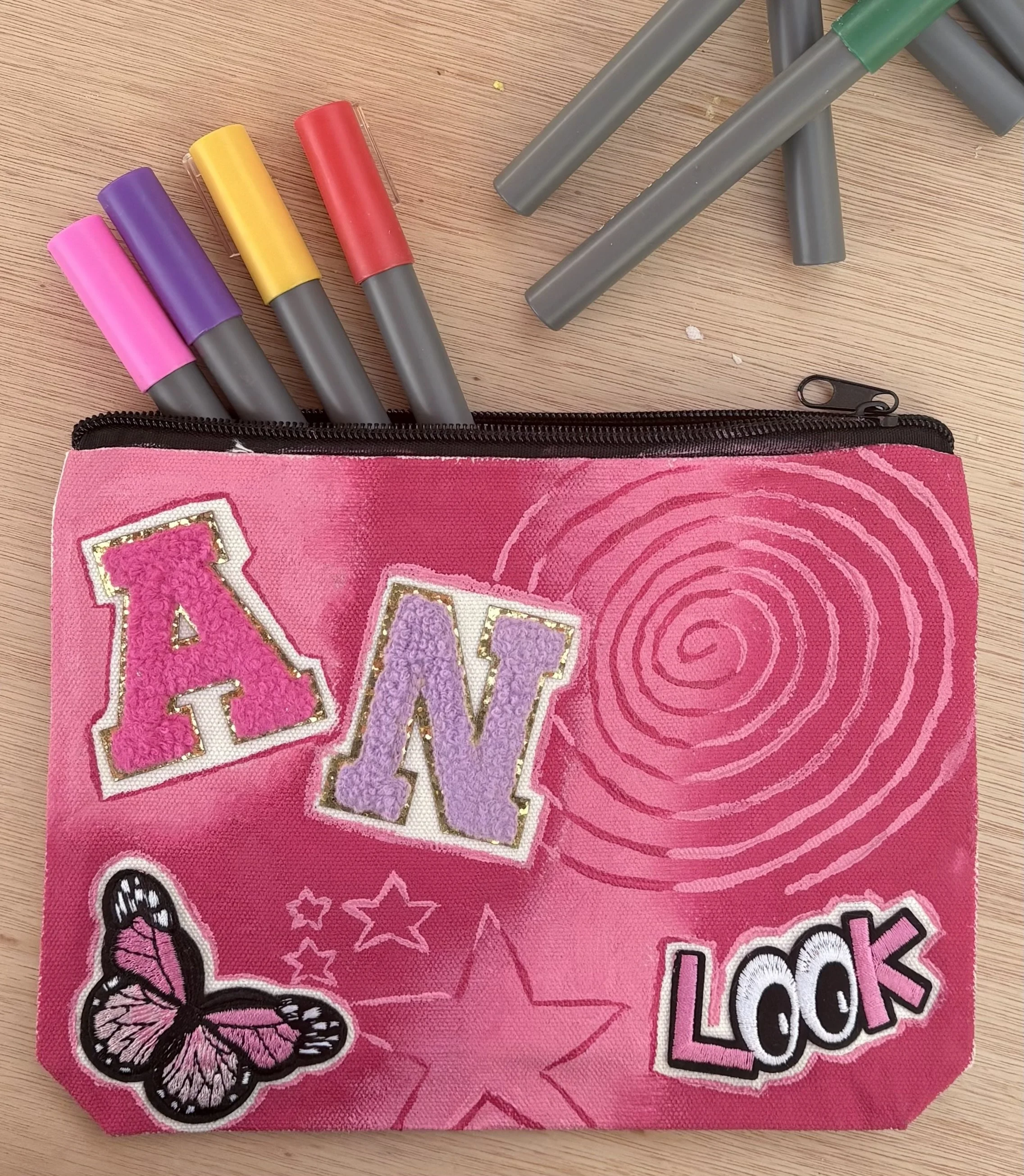 Patch and Paint your pencil case ready for school.