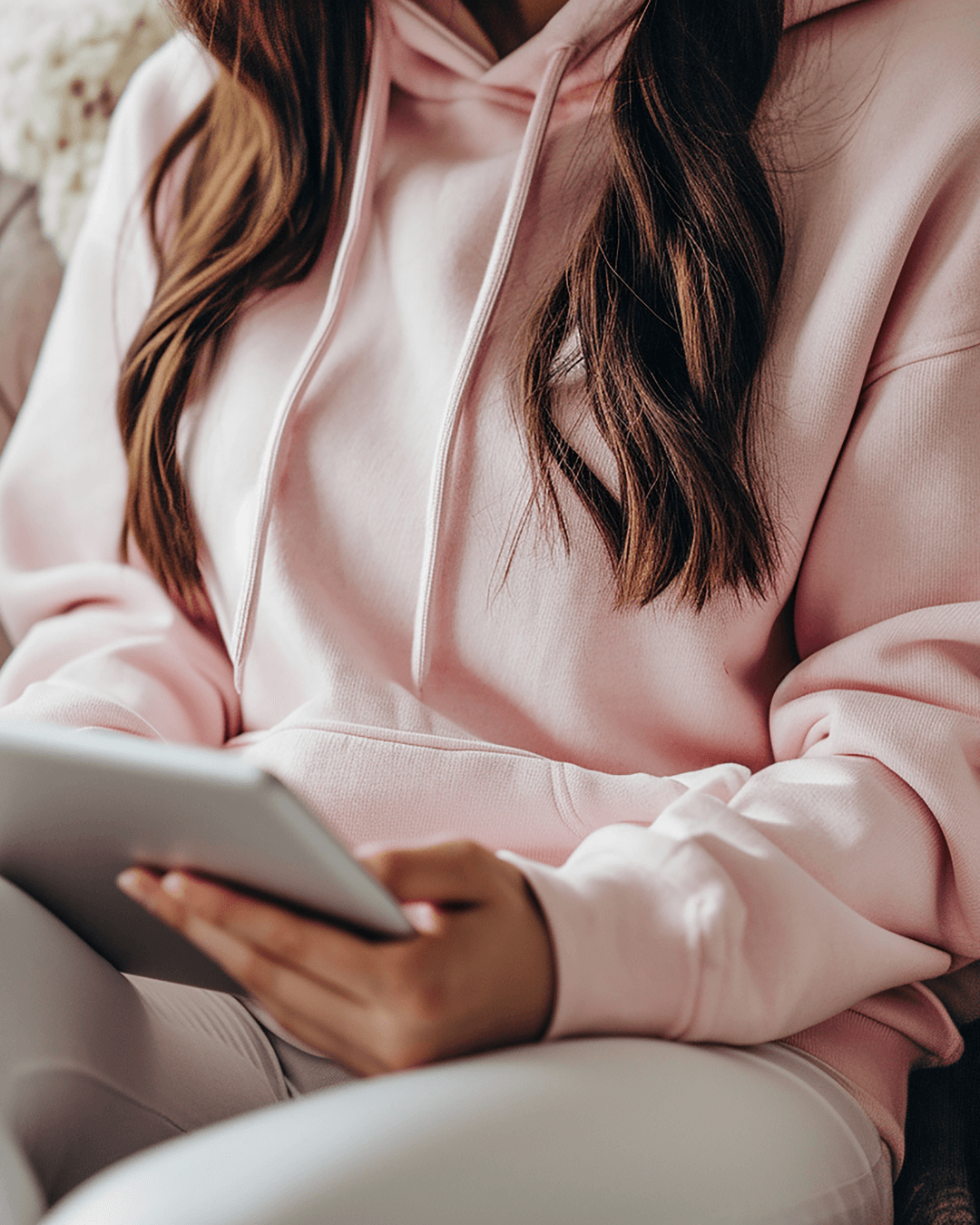 woman in pink sweatshirt doing a therapy intensive for Christian women in Pennsylvania