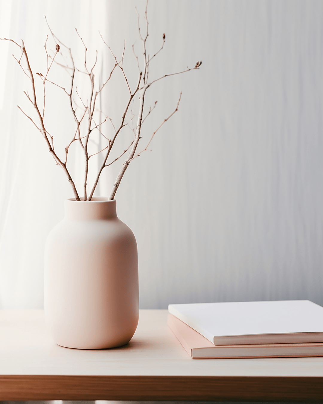 Christian counseling in Pittsburgh, Pennsylvania withjournal with dried brown twigs in pale pink vase