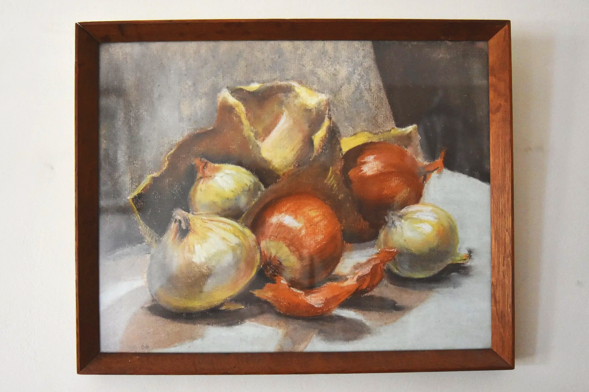 Rustic Still Life Watercolour Painting Of Onions