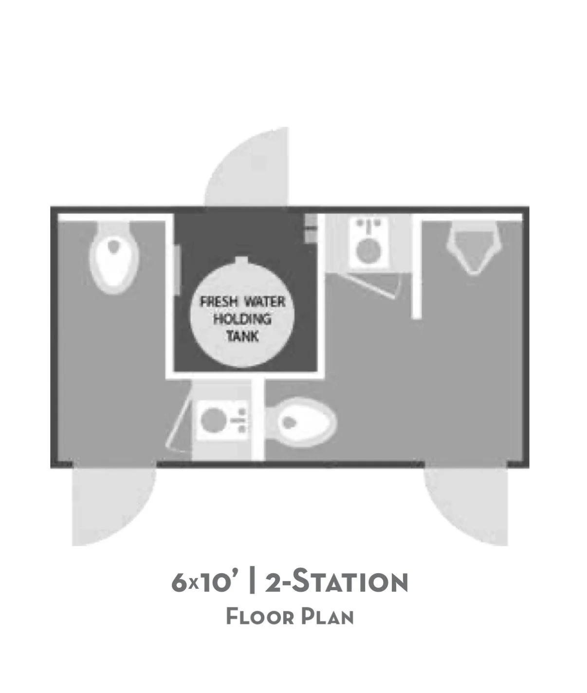 Satellite Suite private 2-stall luxury restroom trailer rental floor plan/layout. 