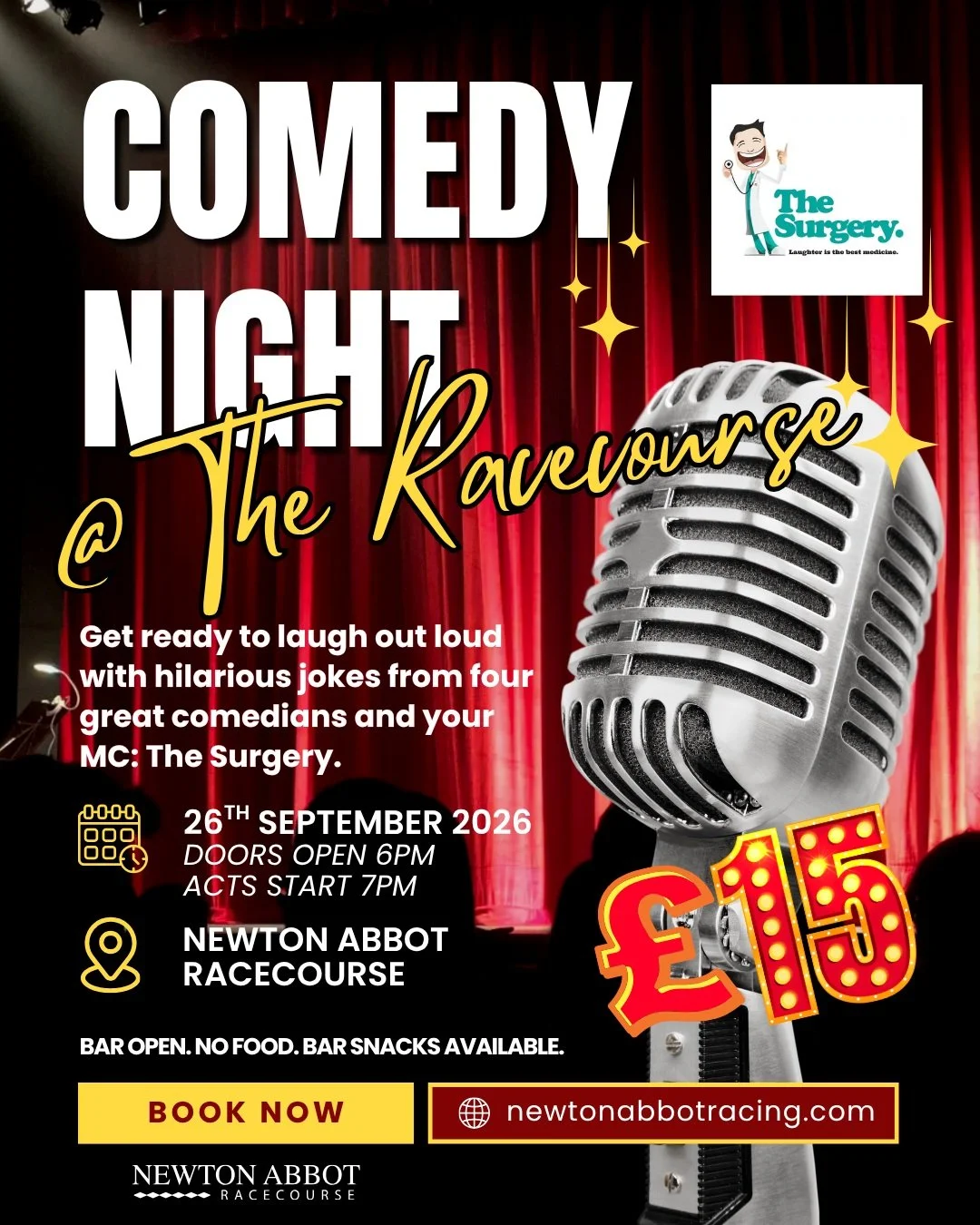 COMEDY NIGHT AT THE RACECOURSE IS BACK! 😂

Fancy a night of laughs, drinks and great live comedy?

We&rsquo;re bringing a Comedy Night to Newton Abbot Racecourse on Saturday 26th September, with four brilliant comedians taking to the stage throughou