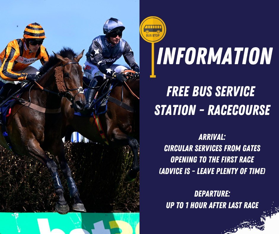 🚌Don't forget that we have our FREE buss service running today. 

The bus runs in a loop between Newton Abbot Train Station and the racecourse from gates opening at 11.55am until the first race at 1.55pm and then again for one hour after racing.