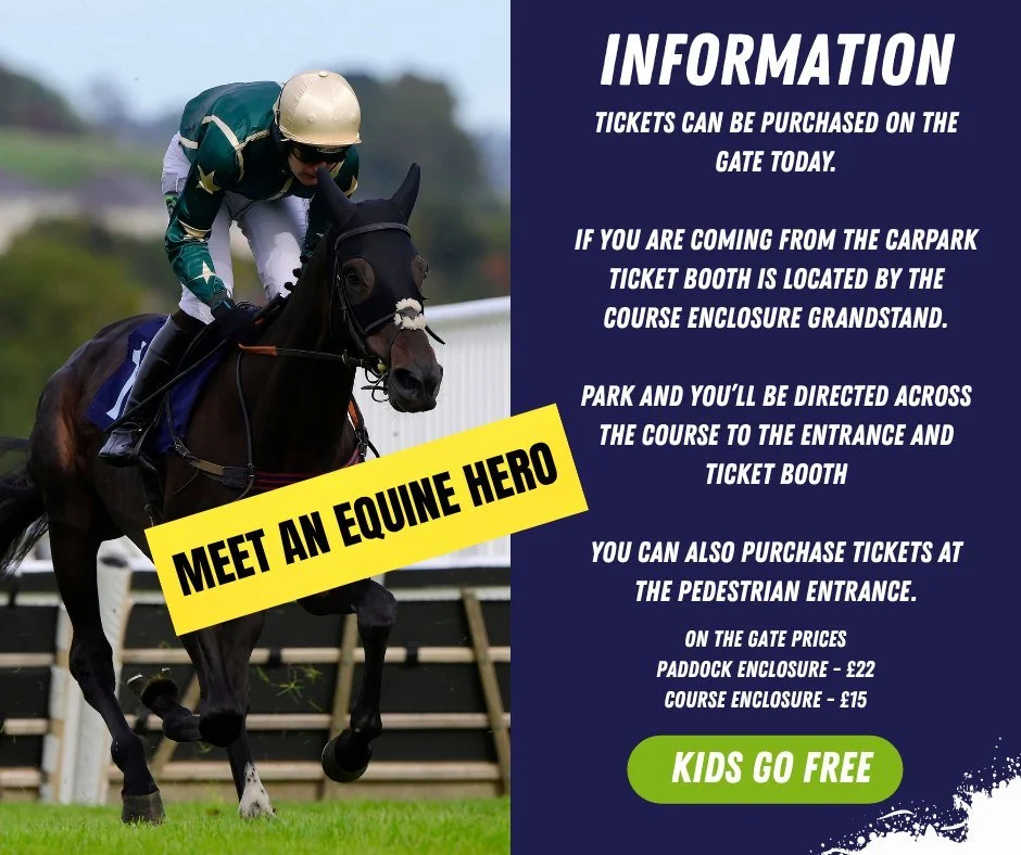 🎉Racing Today!

Gates open at 11.50am today with the first race at 1.50pm.

Tickets are available on the gate today with Course Enclosure at &pound;15 and Paddock Enclosure at &pound;22.

See you this later🏇