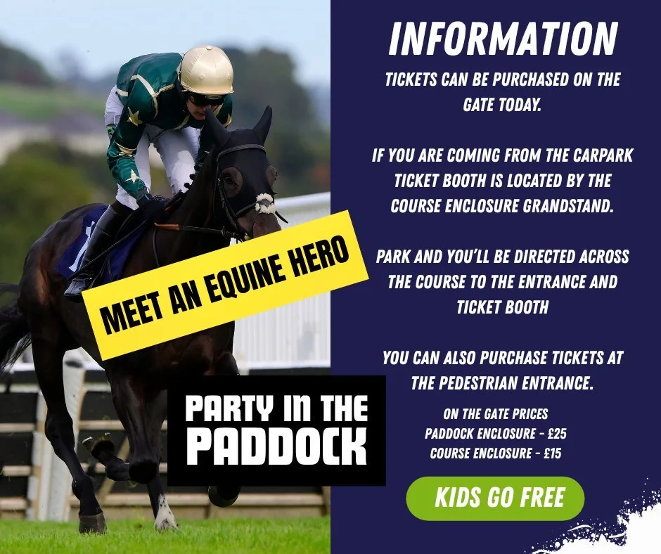 🏇Come Racing Today!

We have quite the day lined up and the sun had promised to be out - we have tickets available on the gate for both Course and Paddock Enclosures. 

✅Gates open at 11.05am and the first race is at 1.05pm. 
✅Live music follows rac