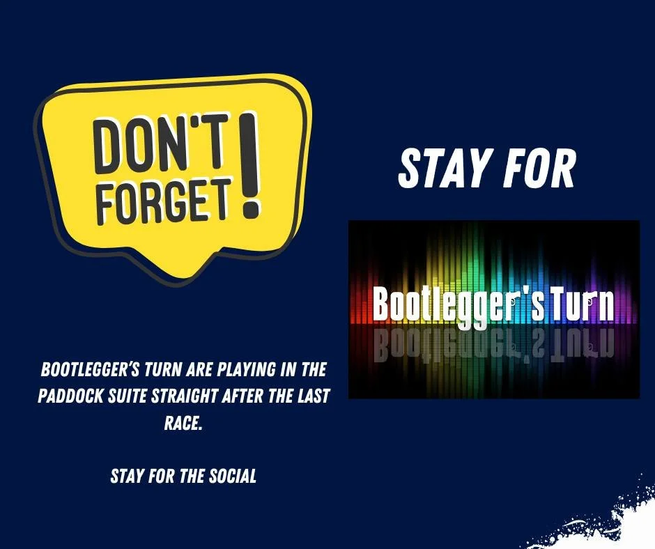 🎤Don't rush off after racing today - stay for our last Party In The Paddock of the season!

Bootleggers Turn will be playing in the Paddock Suite so follow the music and join their interactive set. Let's keep the party atmosphere going into the earl