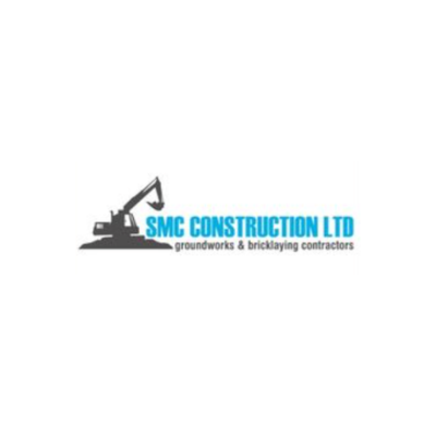 Logo for SMC Construction Ltd featuring a black excavator icon and blue text.
