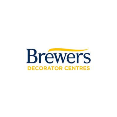 Logo of Brewers Decorator Centres with blue and yellow text on a white background.