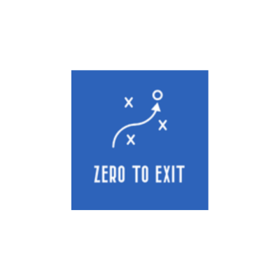 A blue square sign with a white diagram of a sports play, including crosses and circles, and an arrow indicating movement. Text reads 'Zero to Exit.'