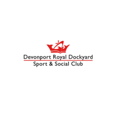 Logo of Devonport Royal Dockyard Sport & Social Club featuring a red crown and sailing ship icon.