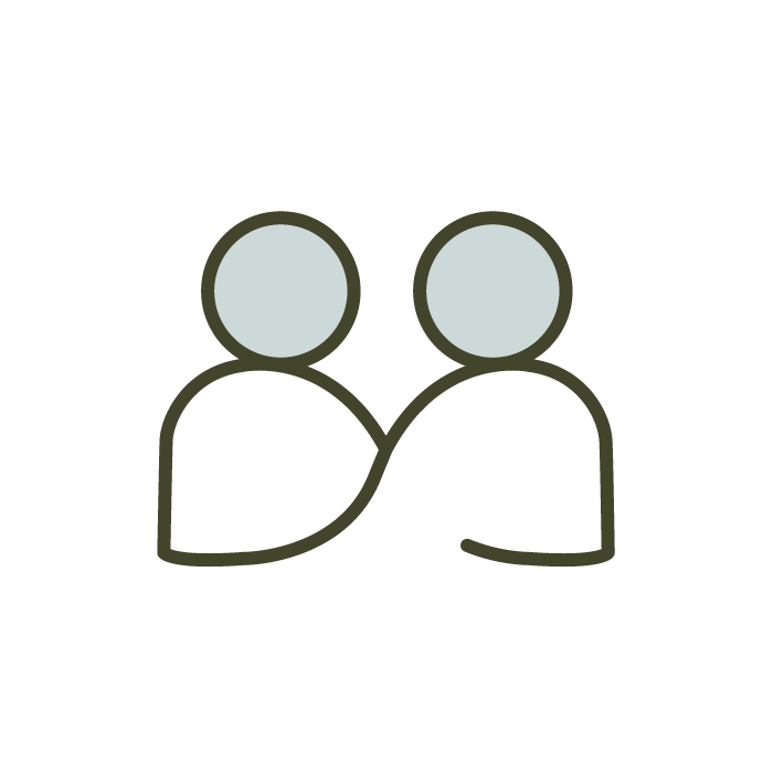 Illustration of two people communicating, representing collaboration and co-creation