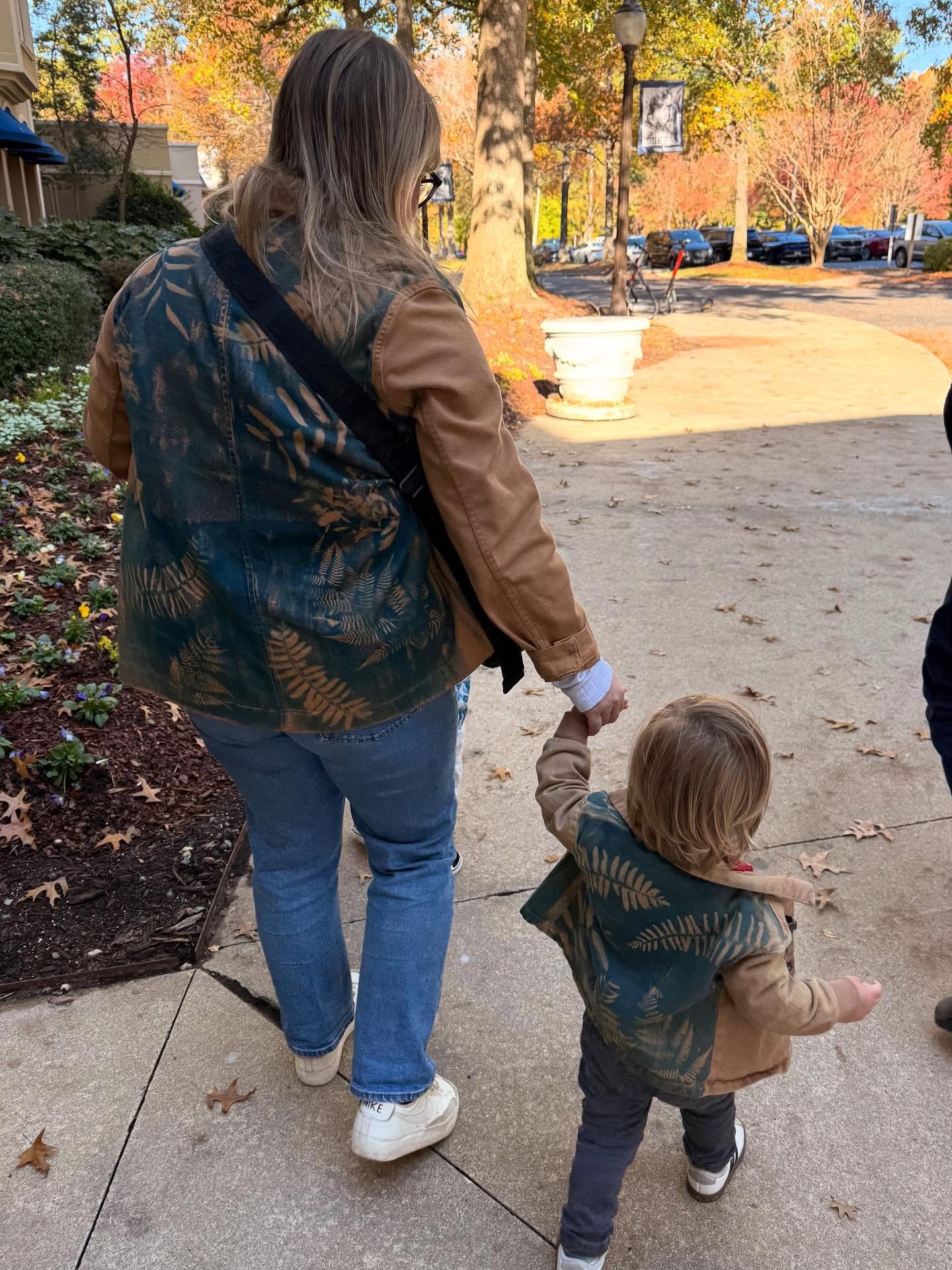 Made these matching jackets using cyanotype prints and a lot of love 🌿 There&rsquo;s nothing sweeter than twinning with your little one! I have a few openings left for custom pieces before Christmas &mdash; DM me if you&rsquo;d like something handma