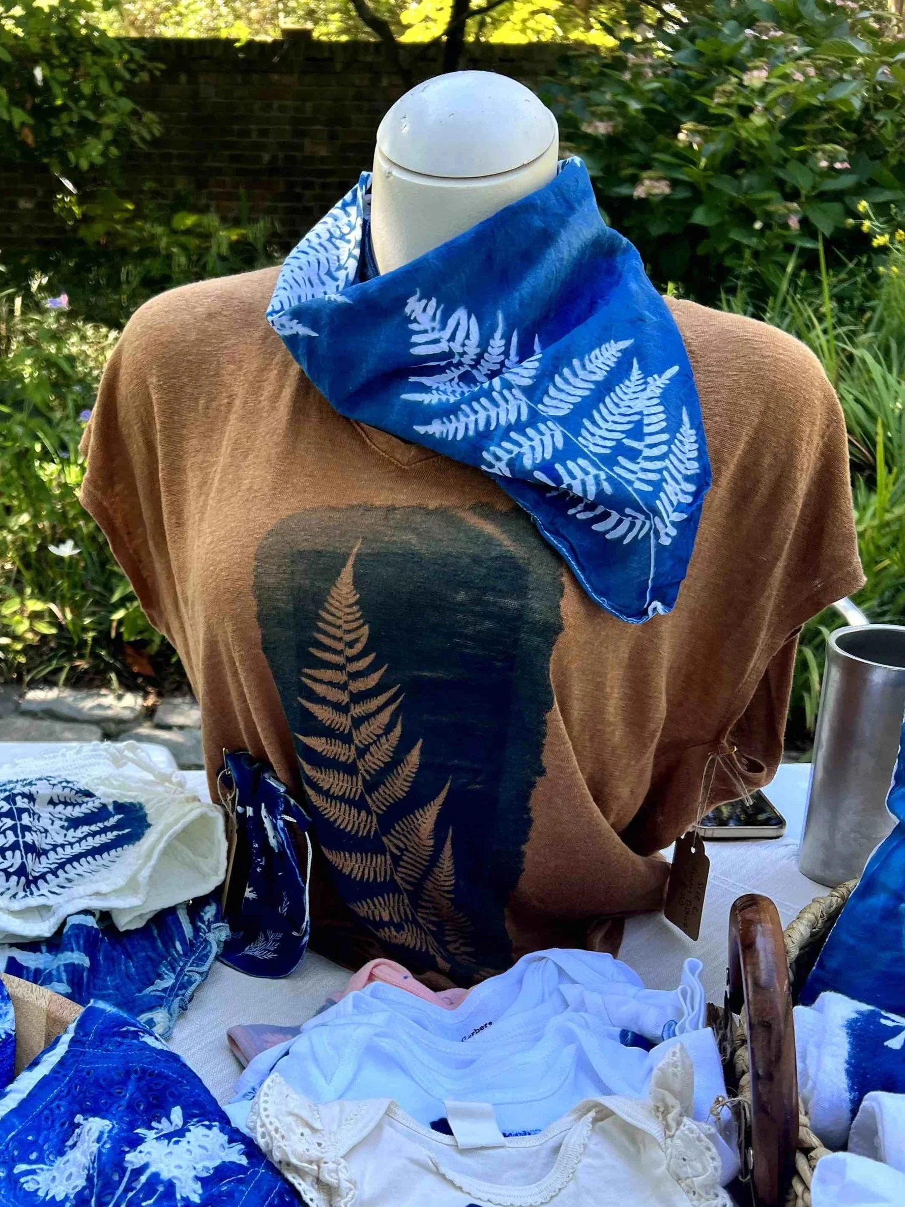 Blue and white cyanotype bandana on manikin