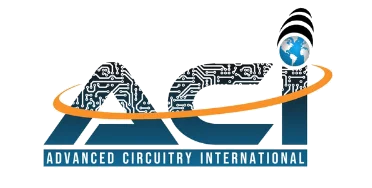Logo of Advanced Circuitry International featuring a circuit board, a globe, and a rocket ship.