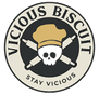 Logo of Vicious Biscuits with a skull wearing a crown and sunglasses, and the text 'Vicious Biscuits' and 'Stay Vicious'.