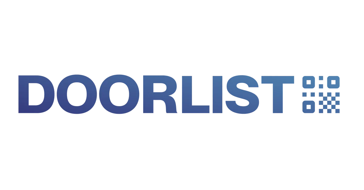 Logo with the word 'DOORLIST' in blue capital letters and a stylized QR code to the right.