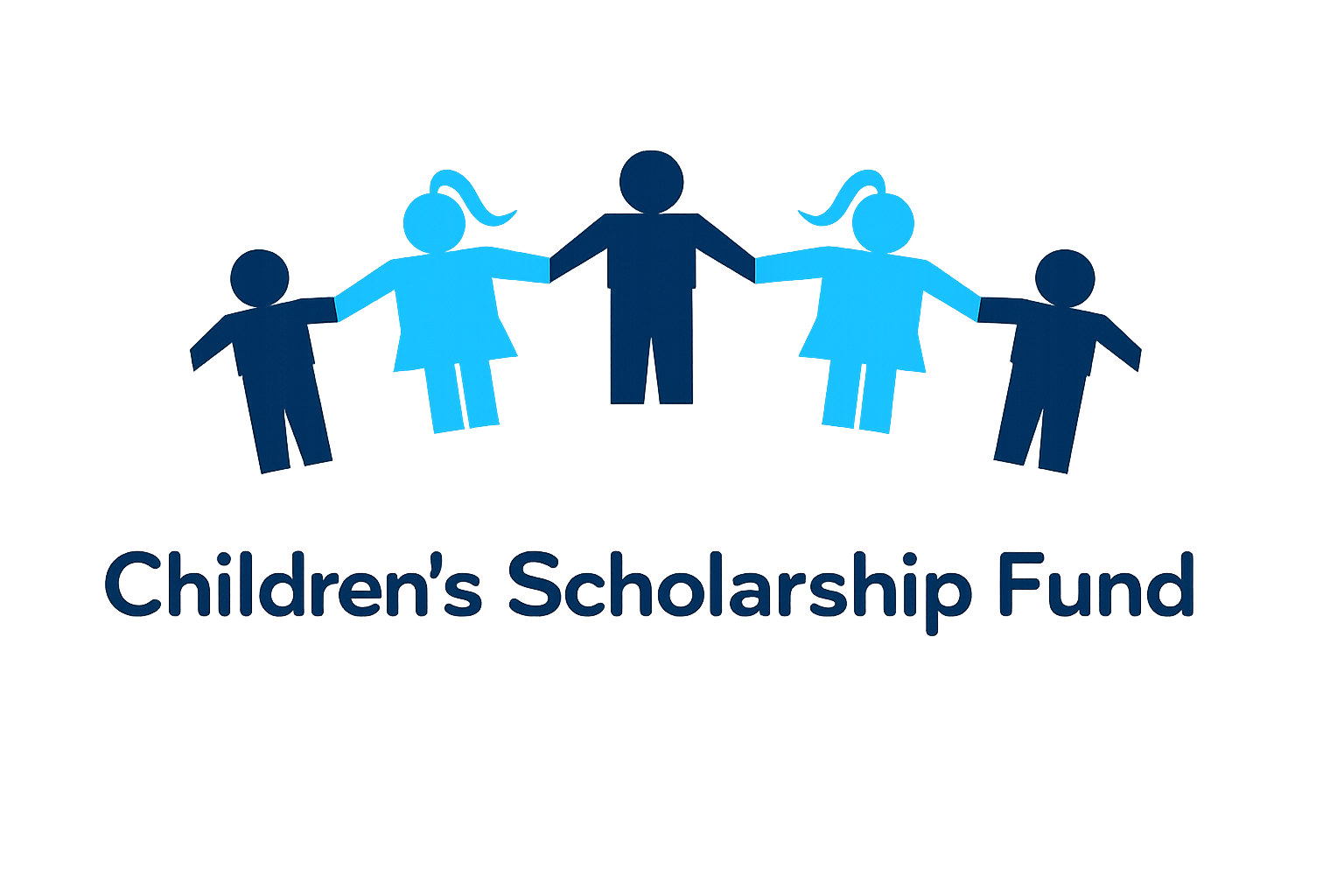 Illustration of children holding hands in a circle around a central figure, with the text 'Children's Scholarship Fund' at the bottom.