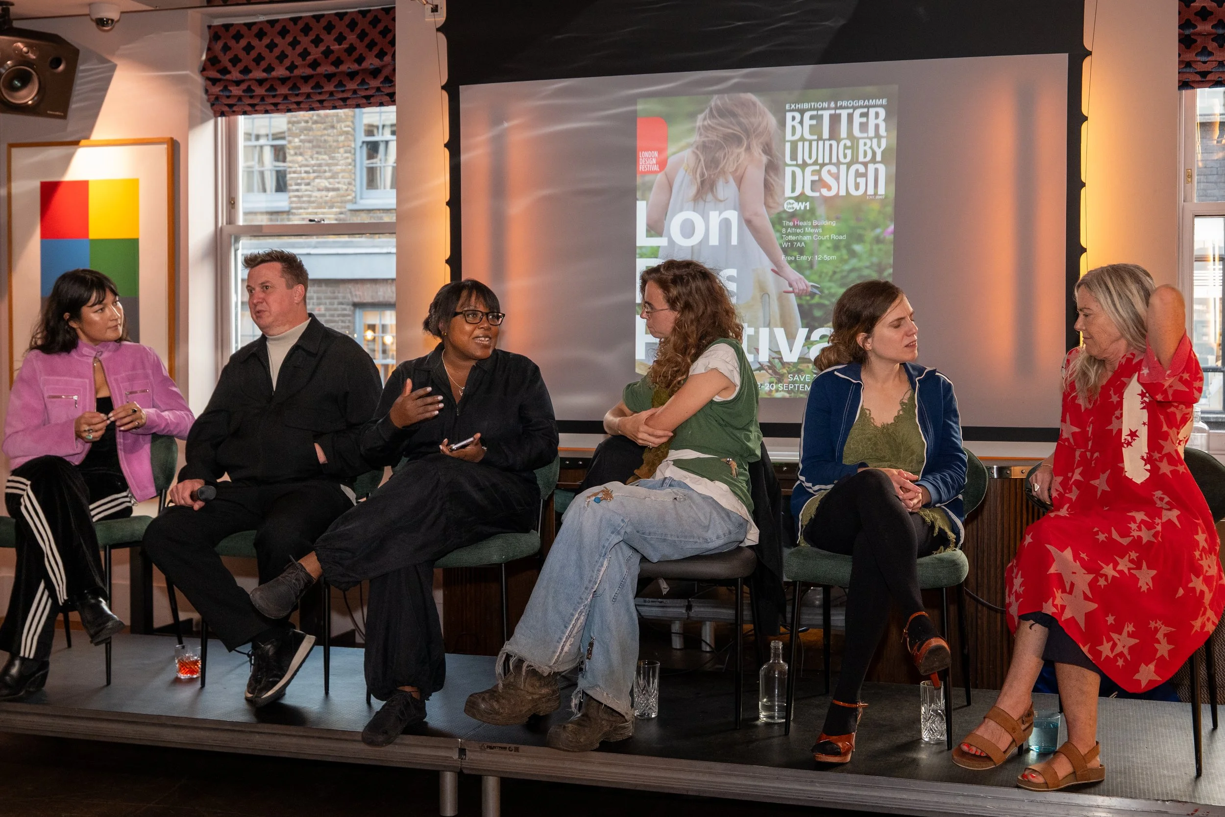 Cassie Quinn, Brodie Neill, Yasmin Jones-Henry, Katy Mason, Bella Gonshorovitz, Ella Doran at The Groucho Club x LDF-Soho panel - photographed by Louie-Joe Findlater, 2026