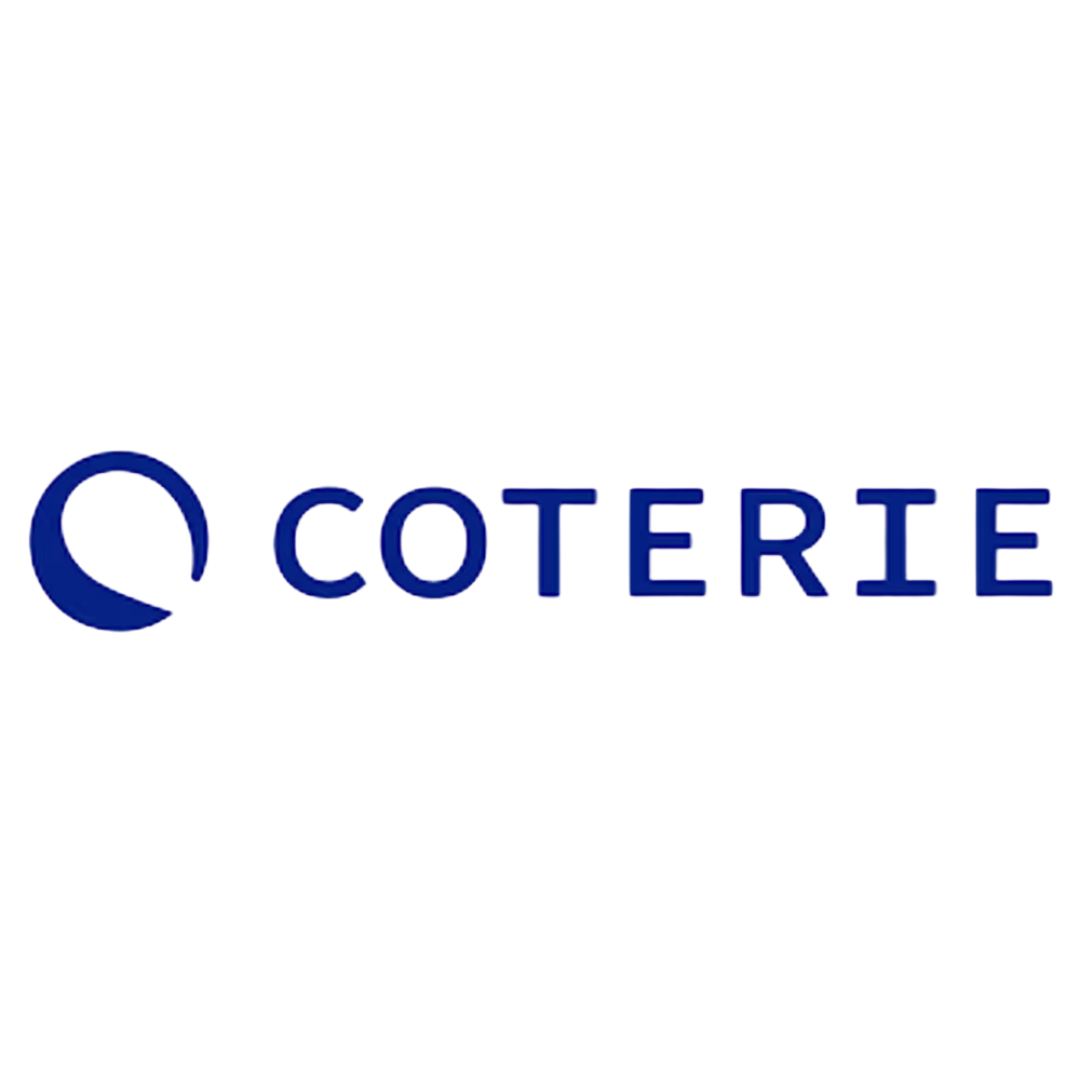 Logo of Coterie, with a stylized letter 'C' in dark blue and the word 'Coterie' in dark blue text