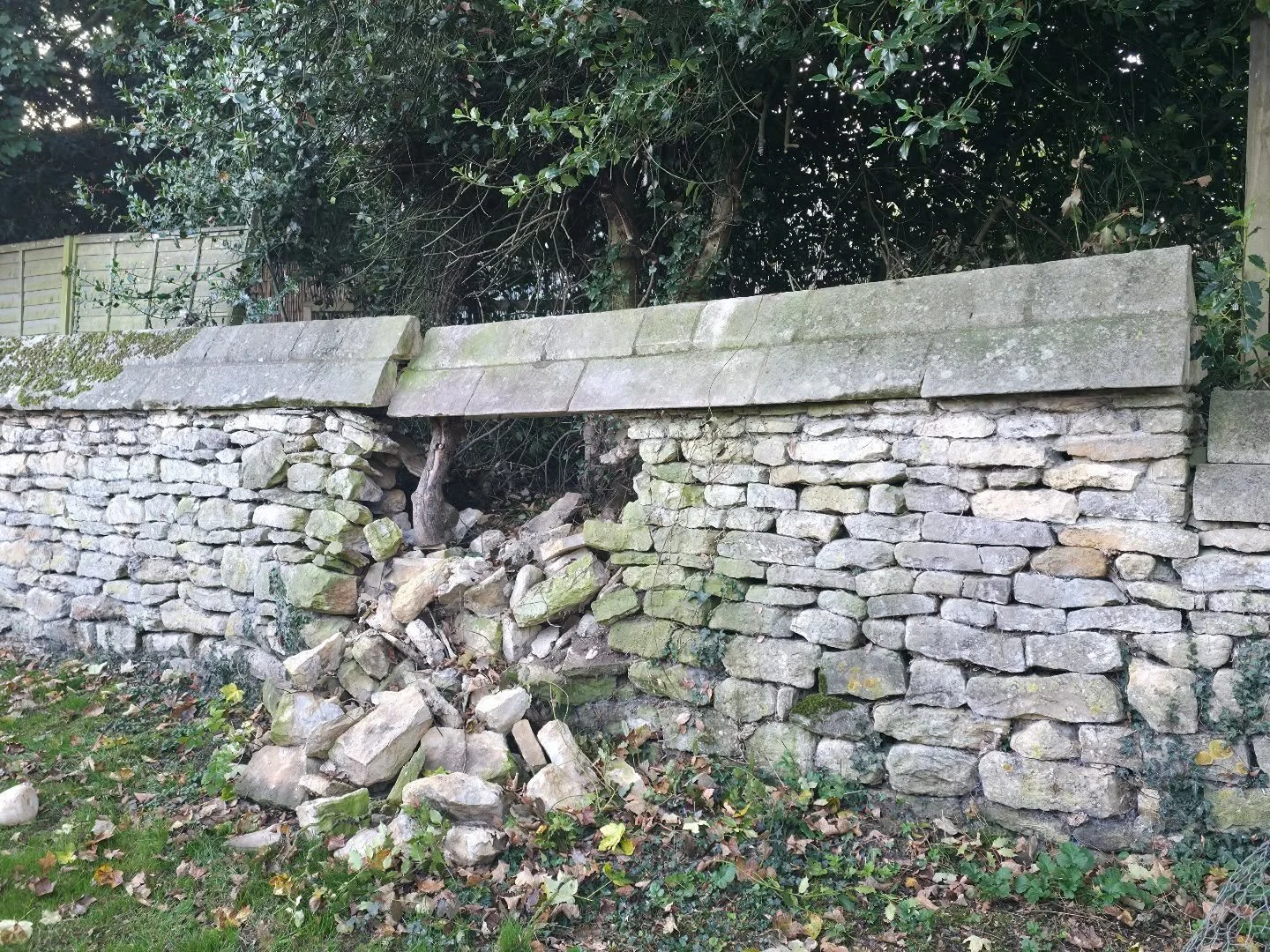 Before and afters. Conservation drystone walling. All stone reused. Rutland.