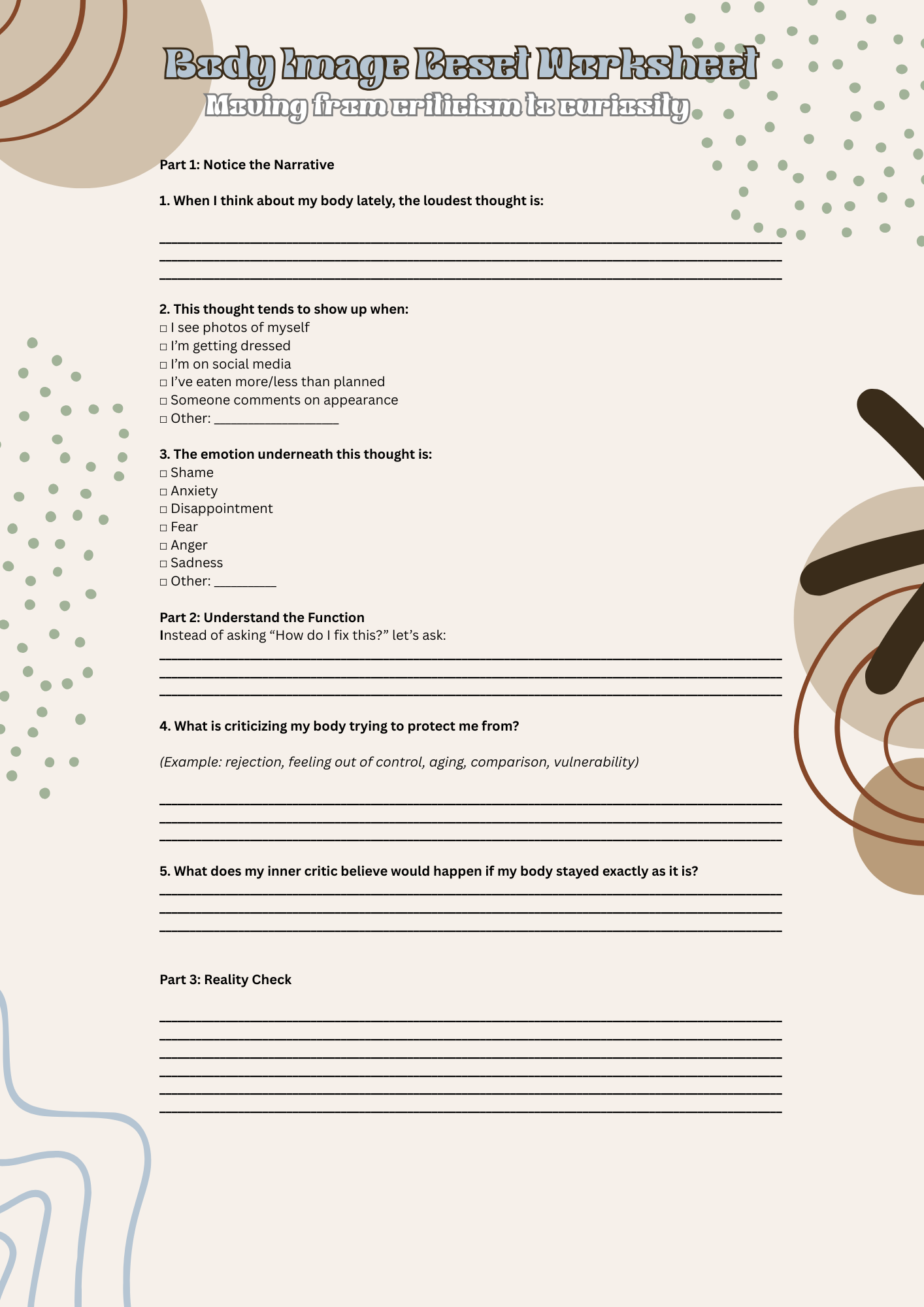 Body Image Reset Worksheet