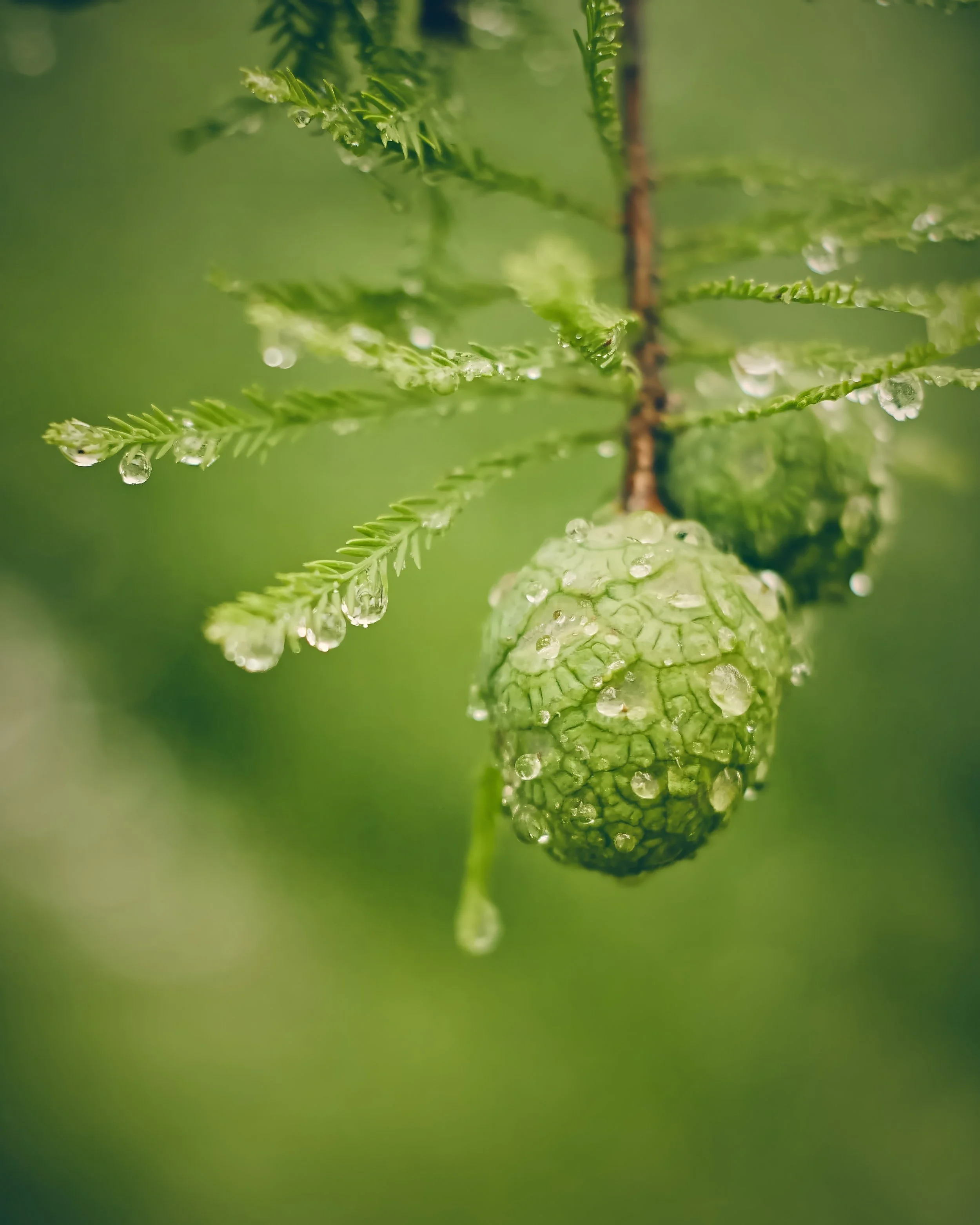 This comes from a tree that I just learned is called a Bald Cyprus. Didn't look too bald to me.