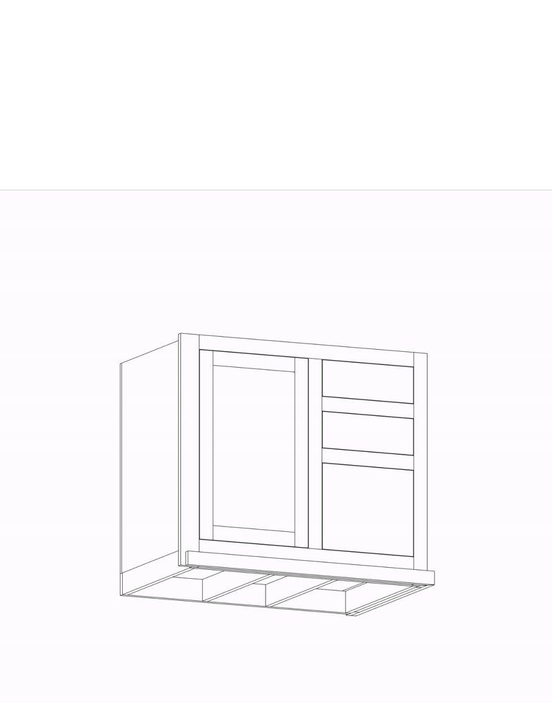 Line drawing of a wall-mounted kitchen cabinet with sliding doors, shelves, and a bottom open space.