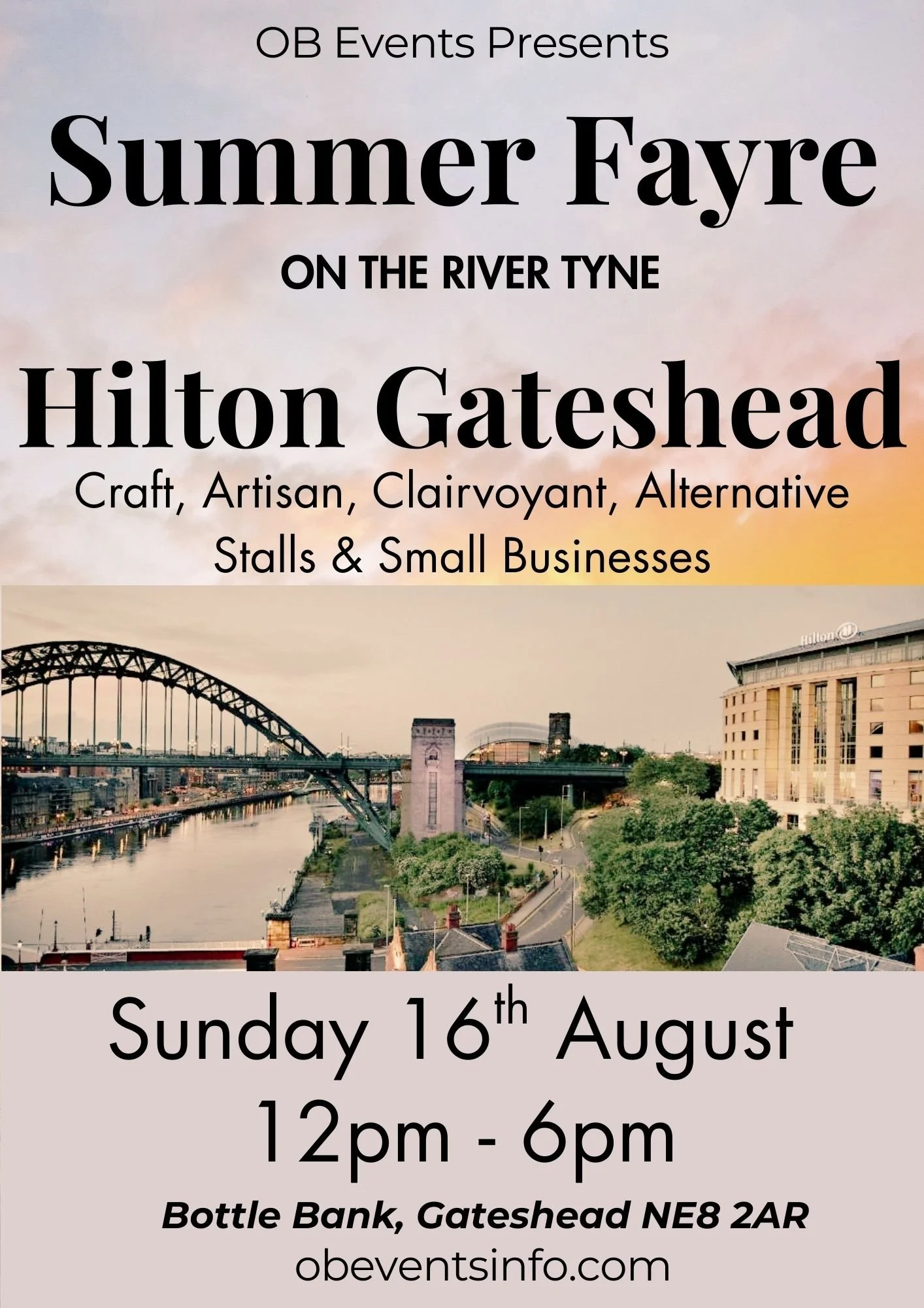 OB Events - Hilton Hotel Gateshead Event August 2026. Craft & Artisan Stalls, Clairvoyants,  Alternative Stalls, Food & Drinks