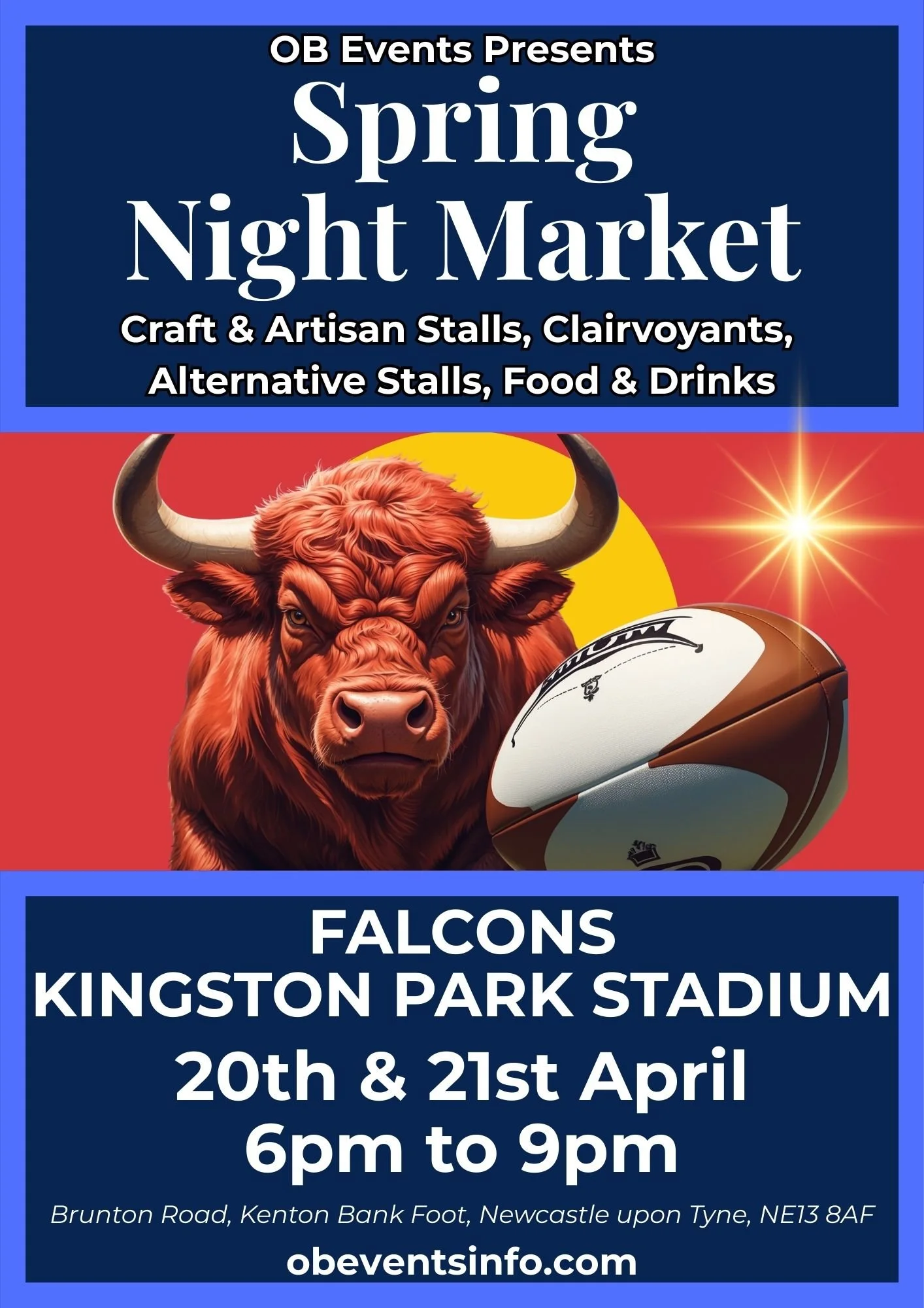 OB Events - Kingston Park Stadium - Newcastle Redbulls Event April 2026. Craft & Artisan Stalls, Clairvoyants,  Alternative Stalls, Food & Drinks